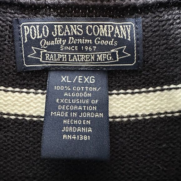 VTG Ralph Lauren Polo Jeans Co Striped 1/4 Zip Pullover Sweater RL Flag Size XL - Picture 3 of 10